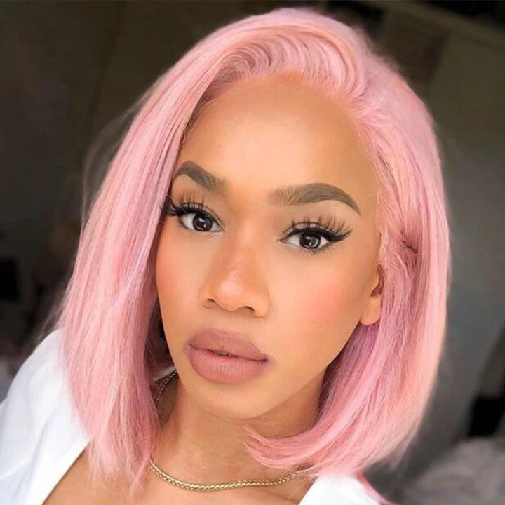 613 Blonde/Pink 13x4 Short Bob Lace Front Wig Straight Hair Undetectable Lace Wig Pre Plucked With Baby Hair Natural Hairline Glueless Wig- Daisy Hair