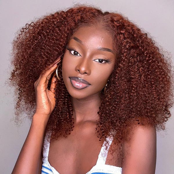 Pre Bleached Reddish Brown Afro Kinky Curly Lace Front Wigs Pre Blucked Glueless Wig 180% Density Daisy Hair