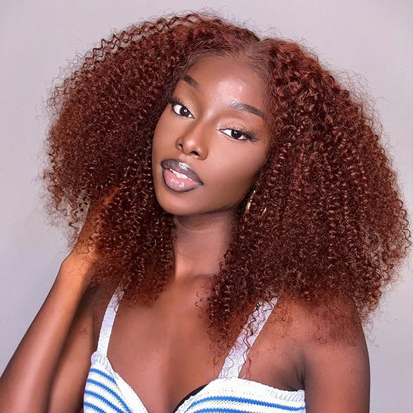 Pre Bleached Reddish Brown Afro Kinky Curly Lace Front Wigs Pre Blucked Glueless Wig 180% Density Daisy Hair