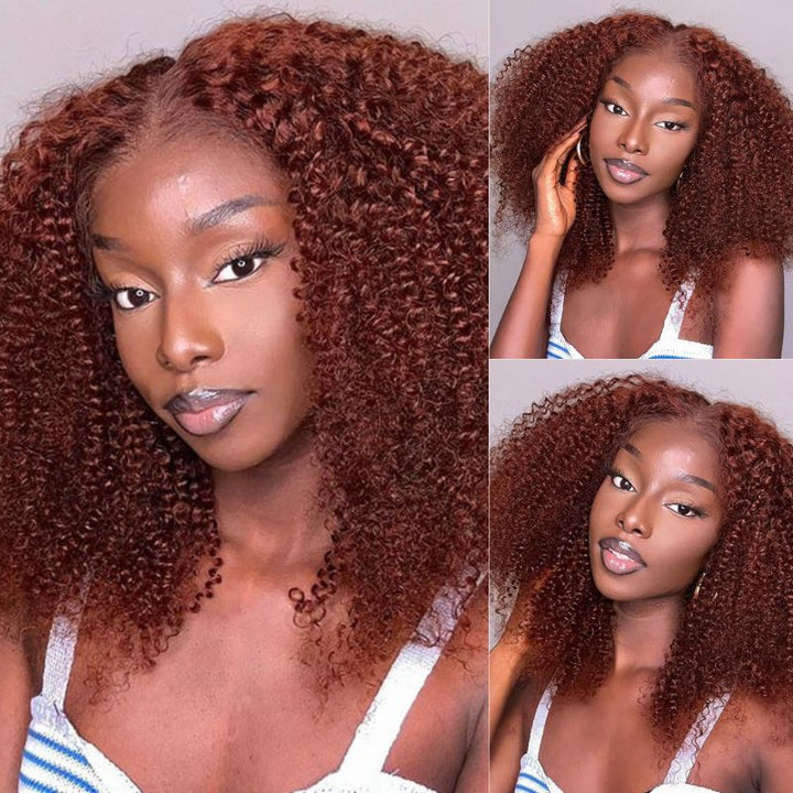 Pre Bleached Reddish Brown Afro Kinky Curly Lace Front Wigs Pre Blucked Glueless Wig 180% Density Daisy Hair