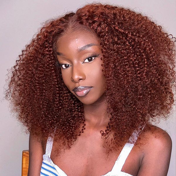 Pre Bleached Reddish Brown Afro Kinky Curly Lace Front Wigs Pre Blucked Glueless Wig 180% Density Daisy Hair