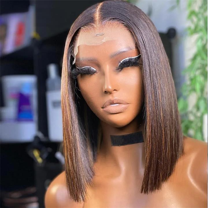 Pre Bleached Knots Highlight Bob Wig Human Hair Straight 13x4 Lace Frontal Wig 180% Density Pre Plucked Daisy Hair