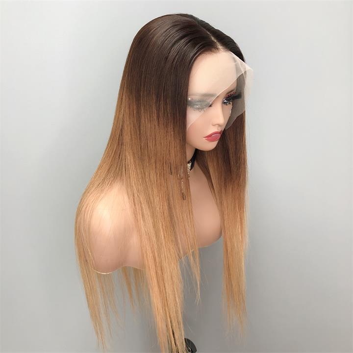 Pre Bleached Knots Ombre Straight T1B/4/27 Lace Front Wig 13x4 HD Lace Frontal Wigs 180% Density-Daisy Hair