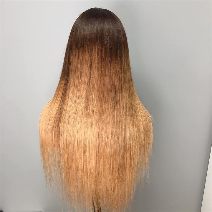 Pre Bleached Knots Ombre Straight T1B/4/27 Lace Front Wig 13x4 HD Lace Frontal Wigs 180% Density-Daisy Hair