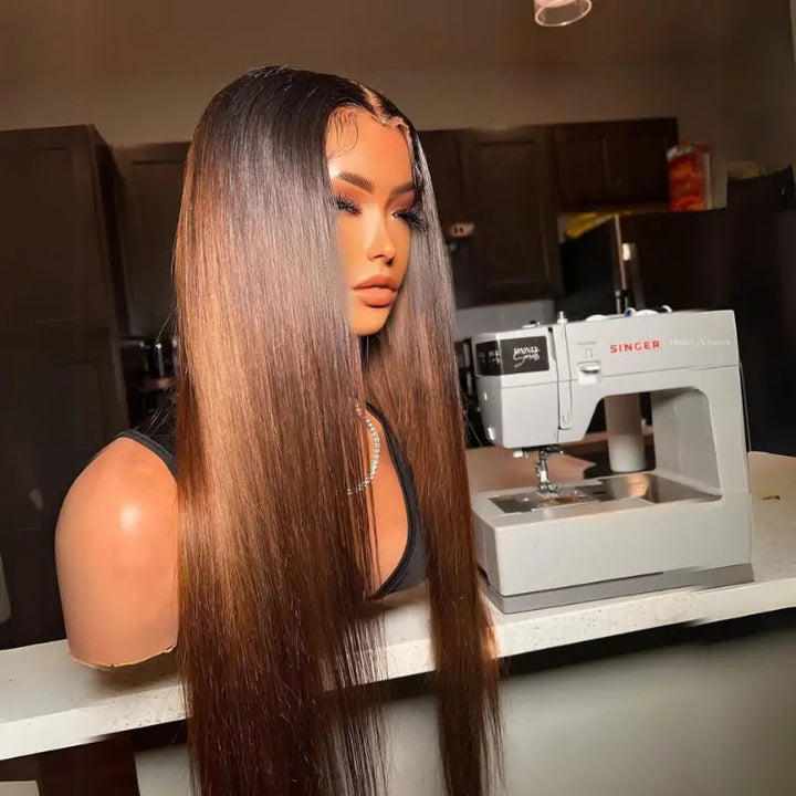 Pre Bleached Knots Wear and Go Straight Wigs 13x4 HD Lace Front Wig Human Hair Ombre Colored Wig 180% Density Daisy Hair