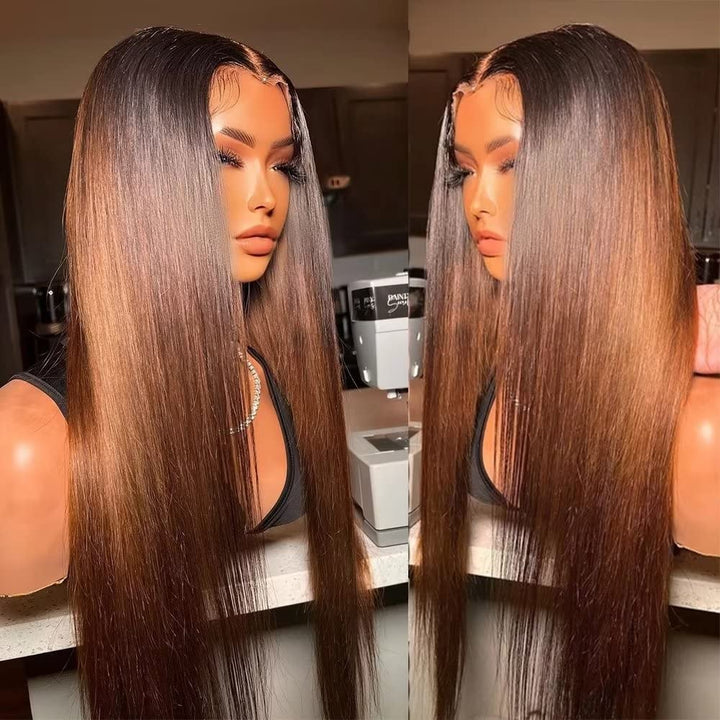 Brown Straight Glueless Wigs T1B/2/4 Ombre 13X4 Lace Front Wig Human Hair Pre Plucked Daisy Hair