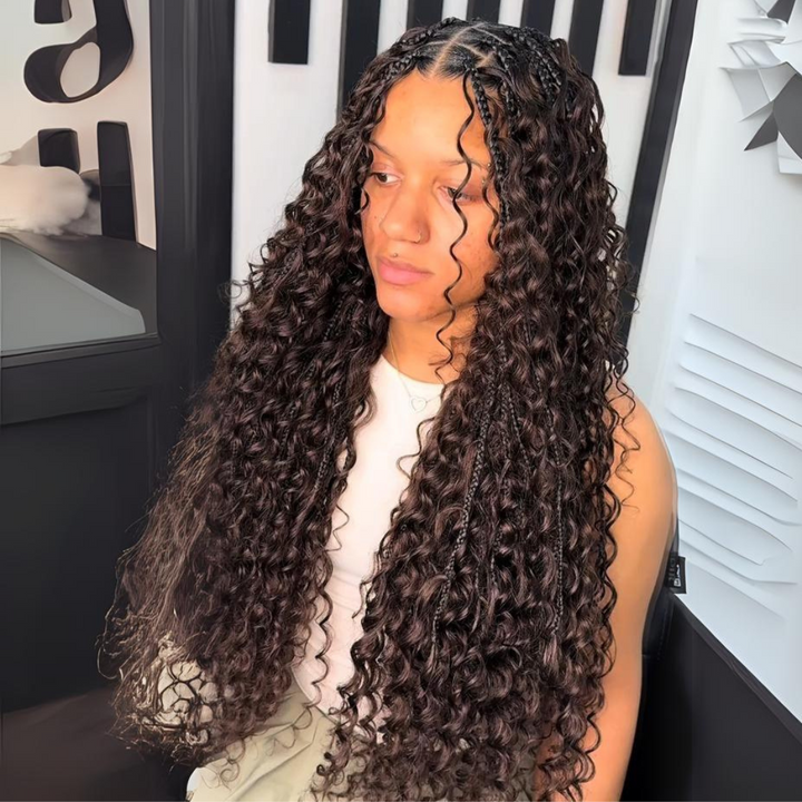 Pre Braided Wig Water Wave 13x4 Lace Front Human Hair Wigs Wear Go Boho Braided Glueless Wig Daisy Hair