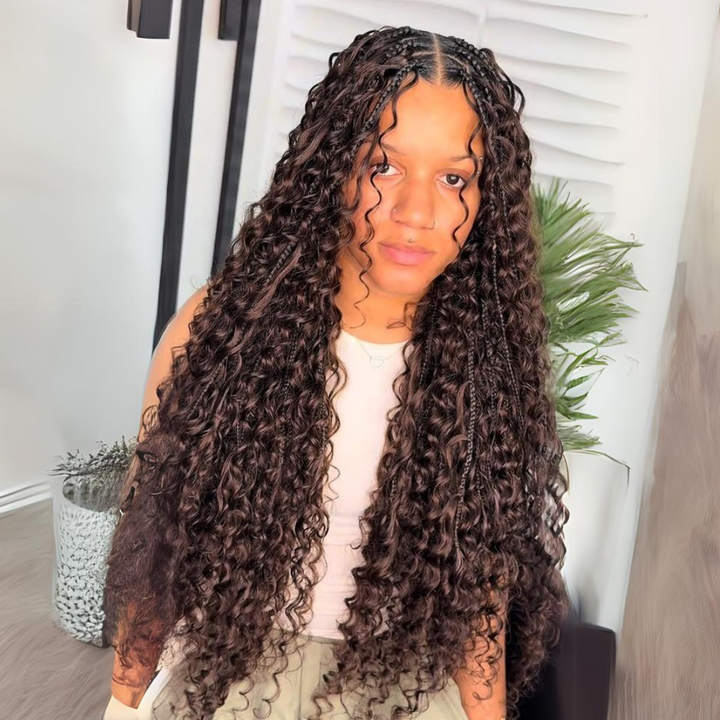 Pre Braided Wig Water Wave 13x4 Lace Front Human Hair Wigs Wear Go Boho Braided Glueless Wig Daisy Hair