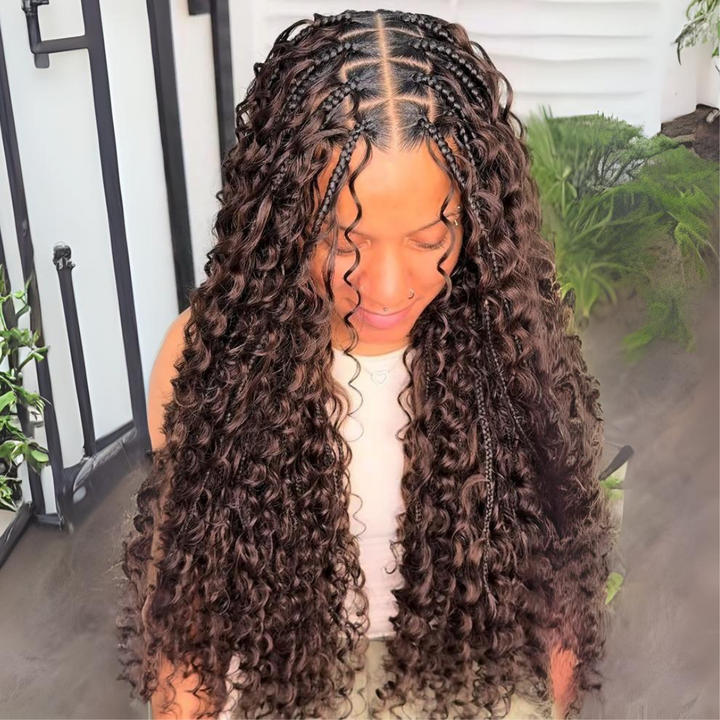 Pre Braided Wig Water Wave 13x4 Lace Front Human Hair Wigs Wear Go Boho Braided Glueless Wig Daisy Hair