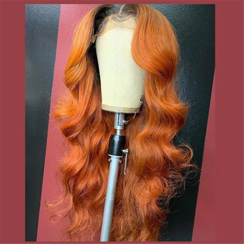 Orange Ginger Body Wave Wig With Black Roots Pre Plucked Natural Hairline Glueless Real Human Hair Wigs Daisy Hair