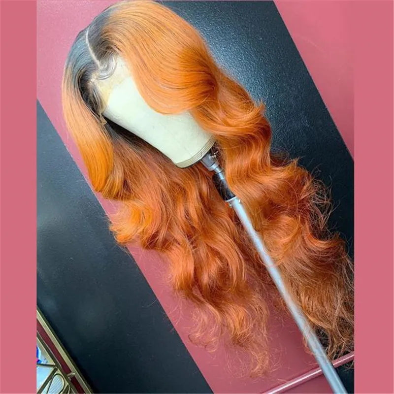 Orange Ginger Body Wave Wig With Black Roots Pre Plucked Natural Hairline Glueless Real Human Hair Wigs Daisy Hair