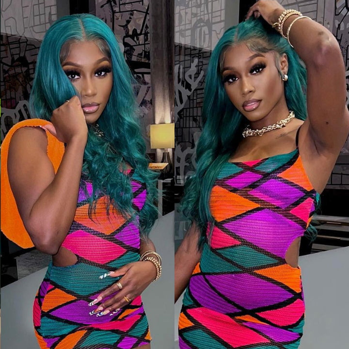 Funky Colored Wigs | Emerald Green Straight 4x4/13x4 Lace Closure/Frontal Wig Pre plucked with Baby Hair HD Transaparent Lace Wigs Daisy Hair