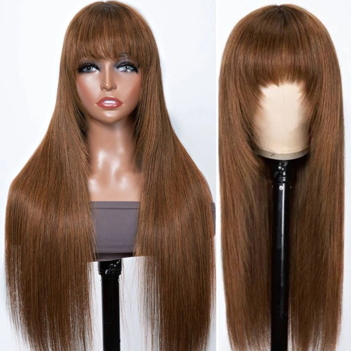 Put On&Go Layered Straight Glueless 5x5 HD Lace Wig With bangs Easy to Wear Human Hair Wigs 180% Density-Daisy Hair