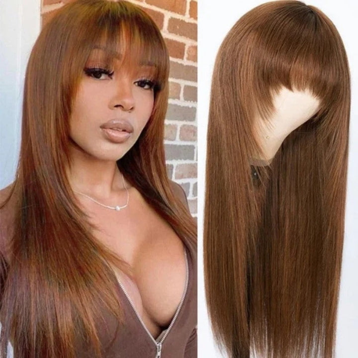 Put On&Go Layered Straight Glueless 5x5 HD Lace Wig With bangs Easy to Wear Human Hair Wigs 180% Density-Daisy Hair