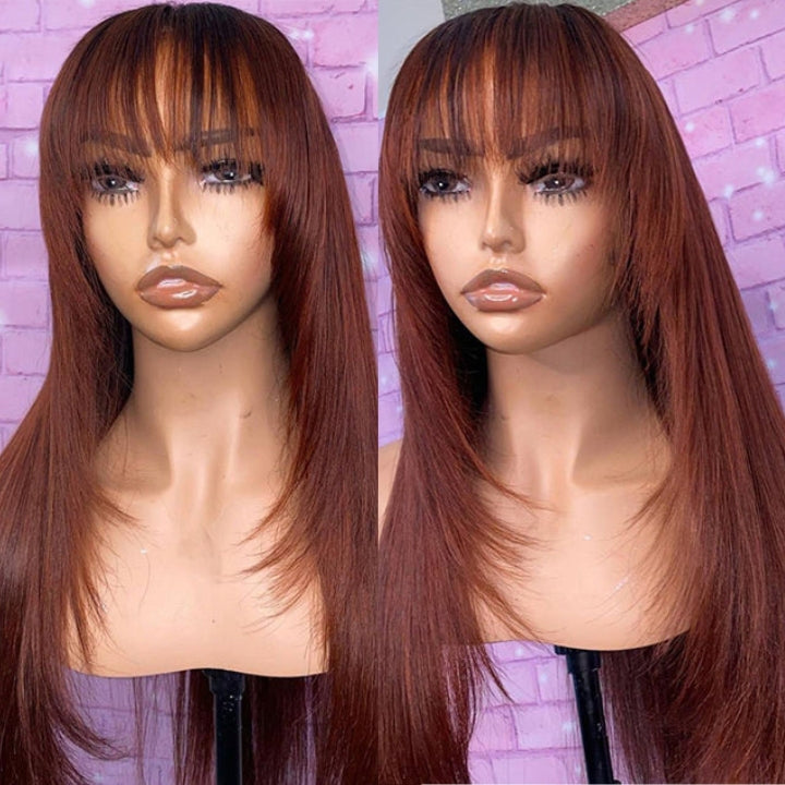 Put On&Go Layered Straight Glueless 5x5 HD Lace Wig With bangs Easy to Wear Human Hair Wigs 180% Density-Daisy Hair