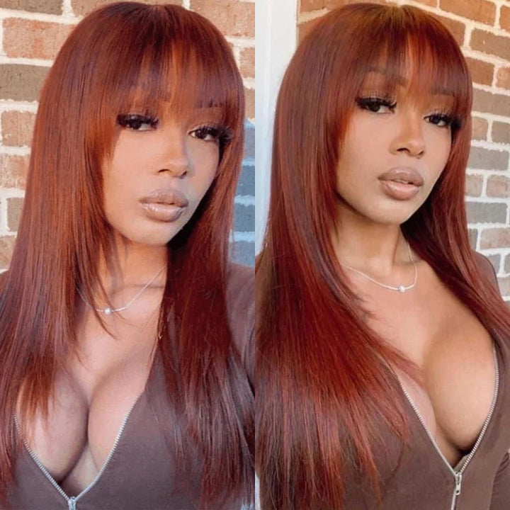 Put On&Go Layered Straight Glueless 5x5 HD Lace Wig With bangs Easy to Wear Human Hair Wigs 180% Density-Daisy Hair