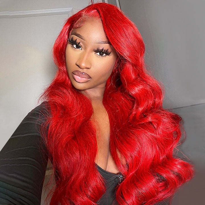 Red Body Wave HD Lace Front Wig Colored Glueless Pre Plucked Nature Hairline Human Hair Wigs Daisy Hair