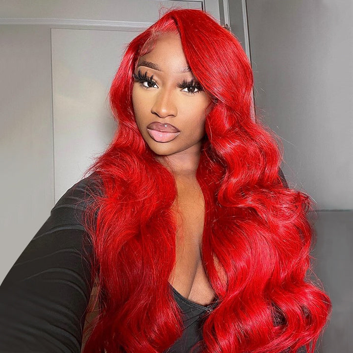 Red Body Wave HD Lace Front Wig Colored Glueless Pre Plucked Nature Hairline Human Hair Wigs Daisy Hair