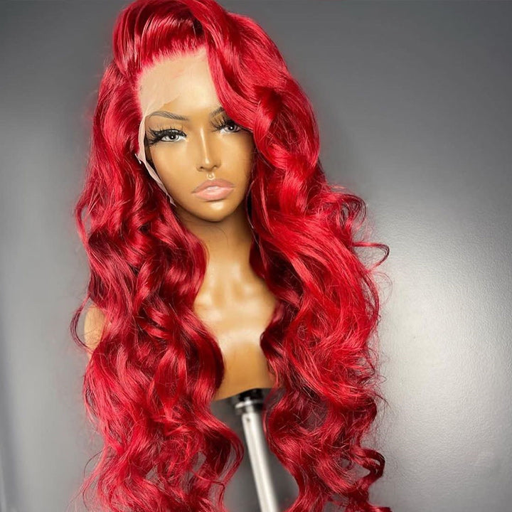 Red Body Wave HD Lace Front Wig Colored Glueless Pre Plucked Nature Hairline Human Hair Wigs Daisy Hair