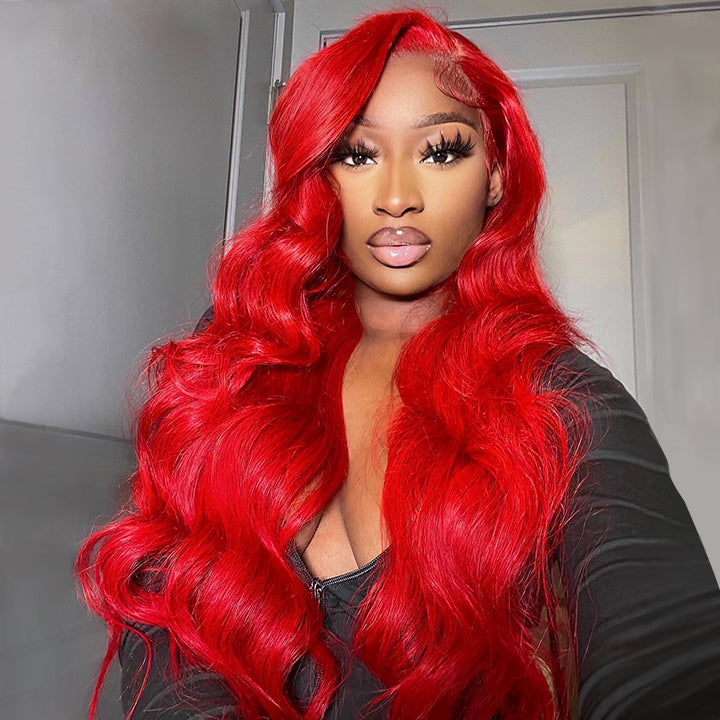 Red Body Wave HD Lace Front Wig Colored Glueless Pre Plucked Nature Hairline Human Hair Wigs Daisy Hair