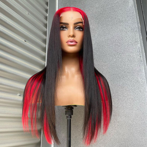 Sparkle Red Roots Long Straight Front Lace Wigs Colored Bone Straight Human Hair Wigs Daisy Hair