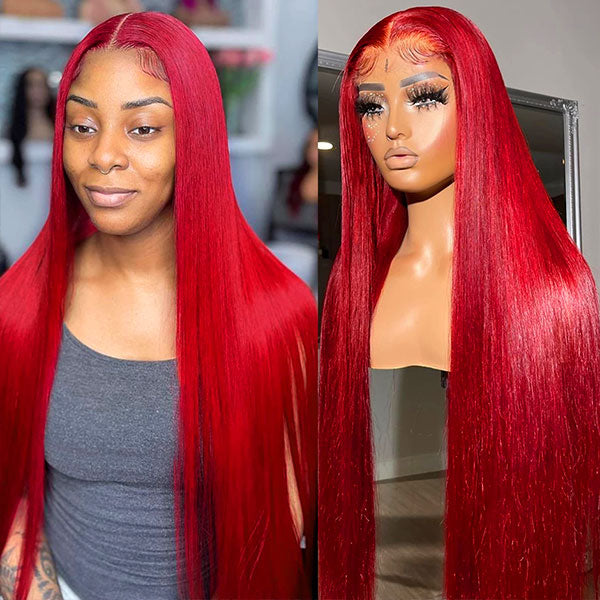 Red Straight 4x4/13x4 Lace Front Wig Colored HD Transparent Lace Human Hair Wigs-Daisy Hair