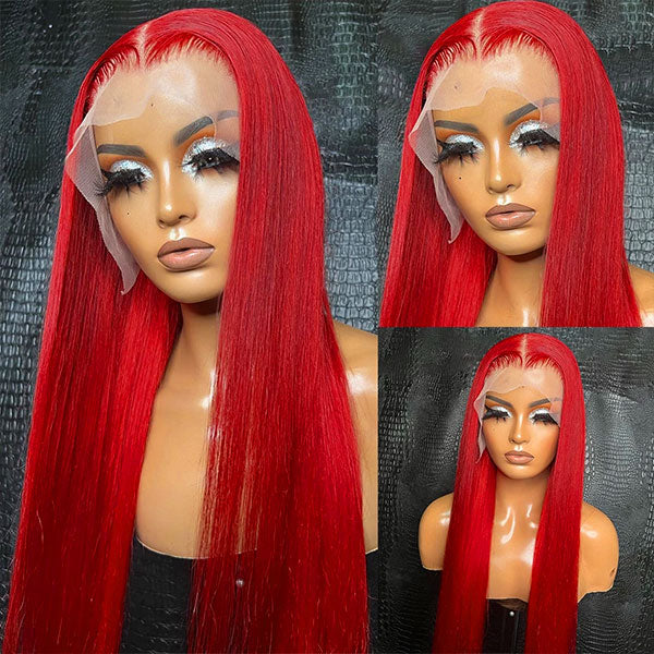 Red Straight 4x4/13x4 Lace Front Wig Colored HD Transparent Lace Human Hair Wigs-Daisy Hair