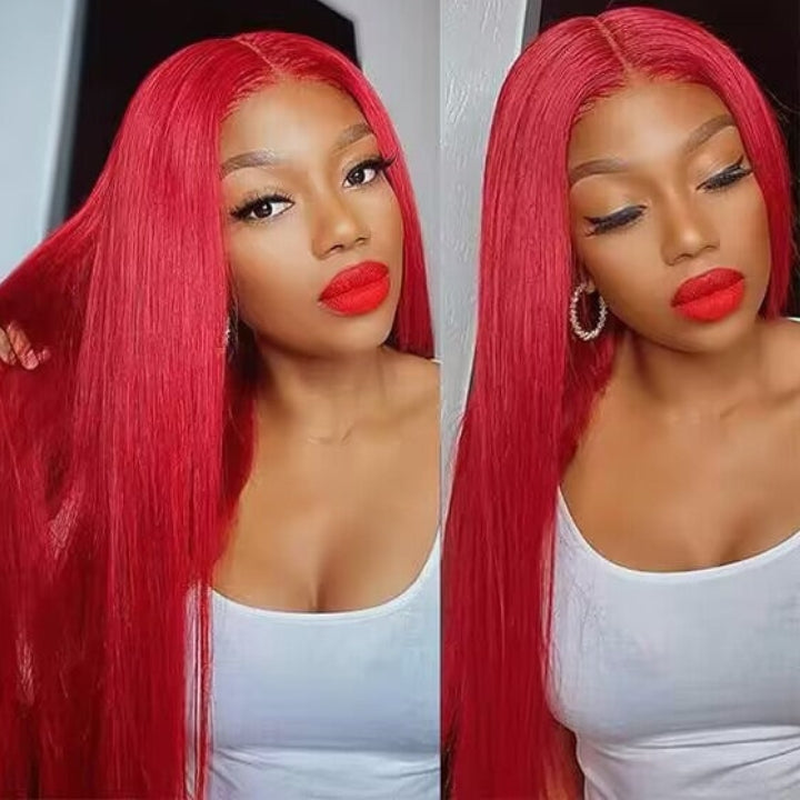 Red Straight 4x4/13x4 Lace Front Wig Colored HD Transparent Lace Human Hair Wigs-Daisy Hair