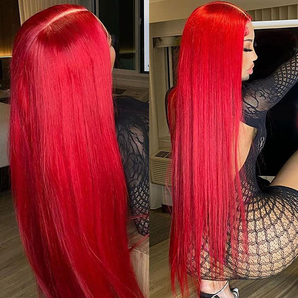 Red Straight 4x4/13x4 Lace Front Wig Colored HD Transparent Lace Human Hair Wigs-Daisy Hair