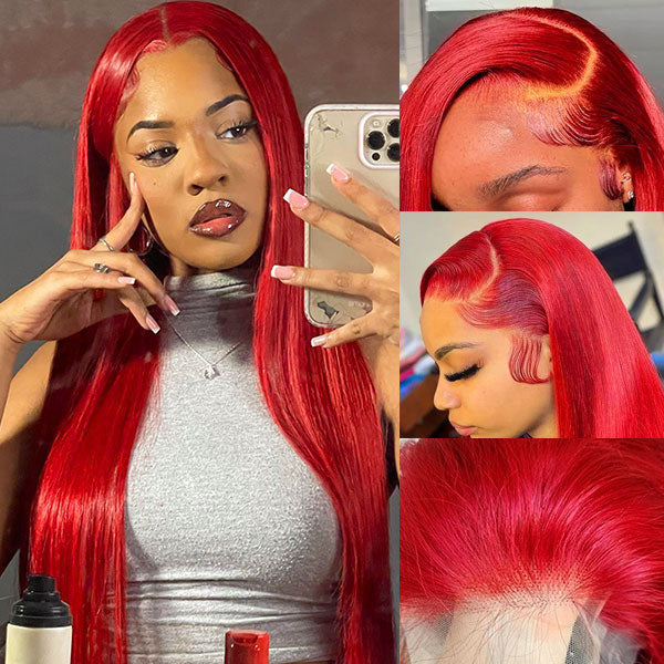 Red Straight 4x4/13x4 Lace Front Wig Colored HD Transparent Lace Human Hair Wigs-Daisy Hair