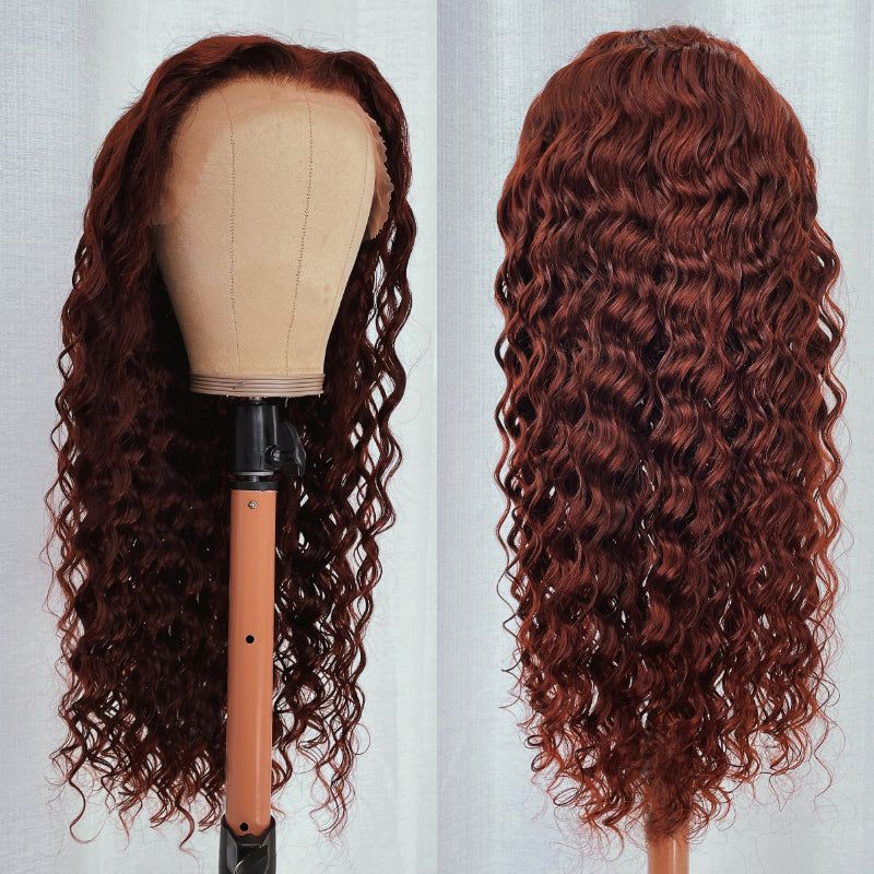 Reddish Brown Deep Wave Tranparent Lace Front Wig Auburn Deep Hairline HD Clear Lace Human Hair Wigs Daisy Hair