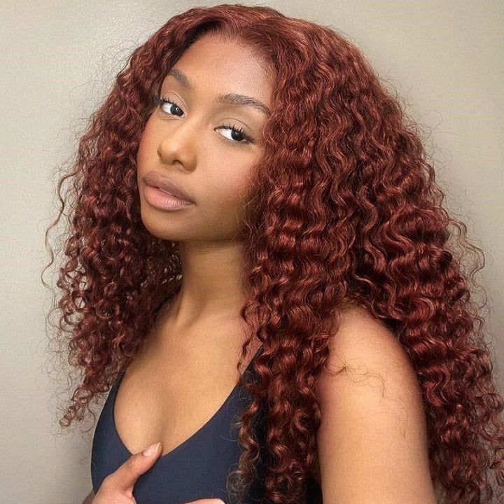 Reddish Brown Deep Wave Tranparent Lace Front Wig Auburn Deep Hairline HD Clear Lace Human Hair Wigs Daisy Hair