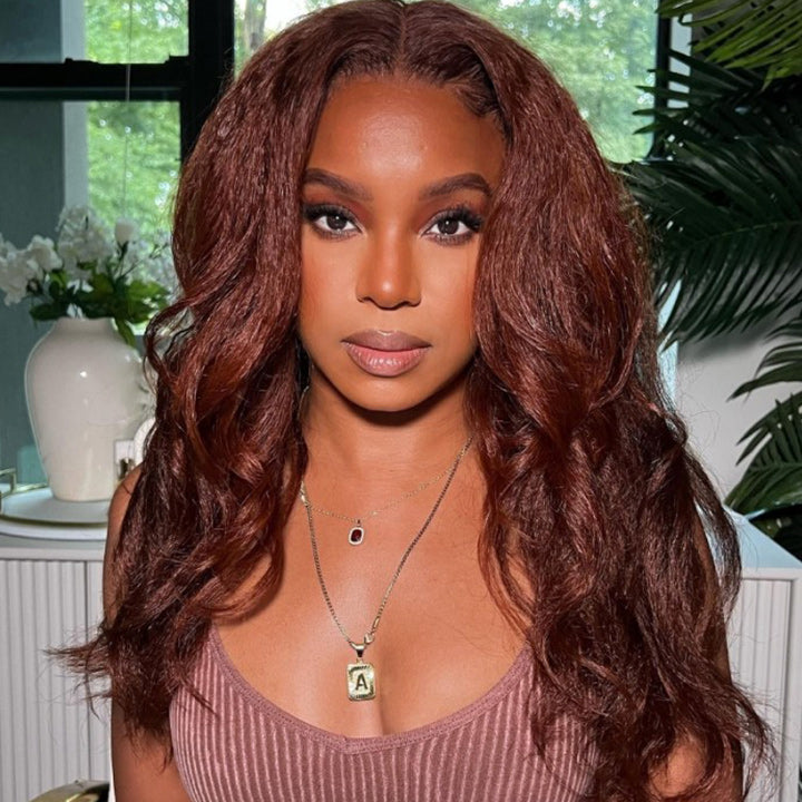 Reddish Brown 13x4/4x4 HD Transparent Lace Wig Kinky Straight Auburn Glueless Human Hair Wigs Daisy Hair