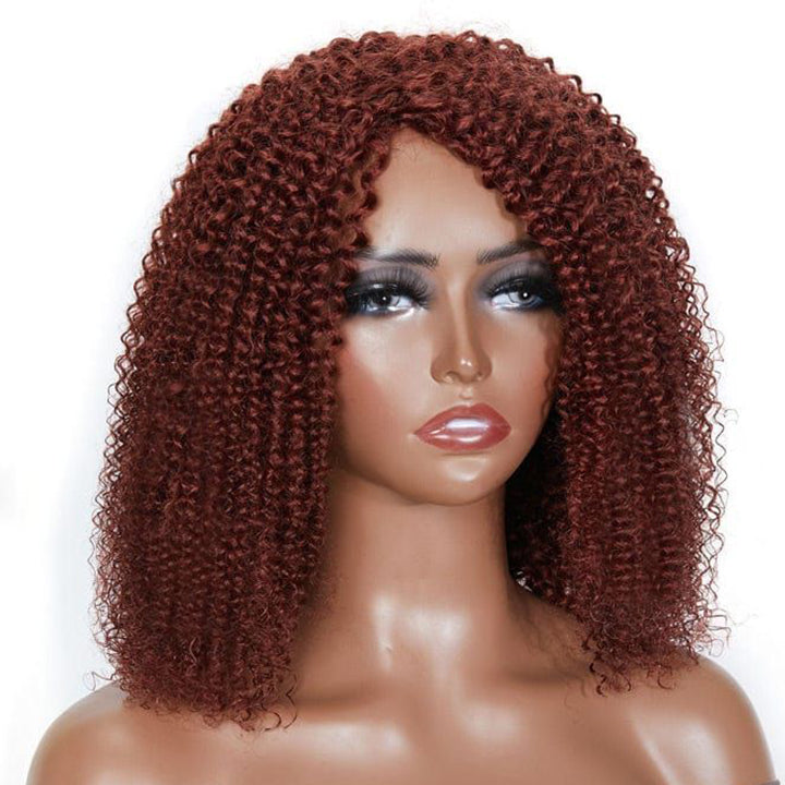 Reddish Brown Kinky Curly HD Lace Bob Wig Auburn Afro Curly Invisible Lace Human Hair Bob Wigs Daisy Hair