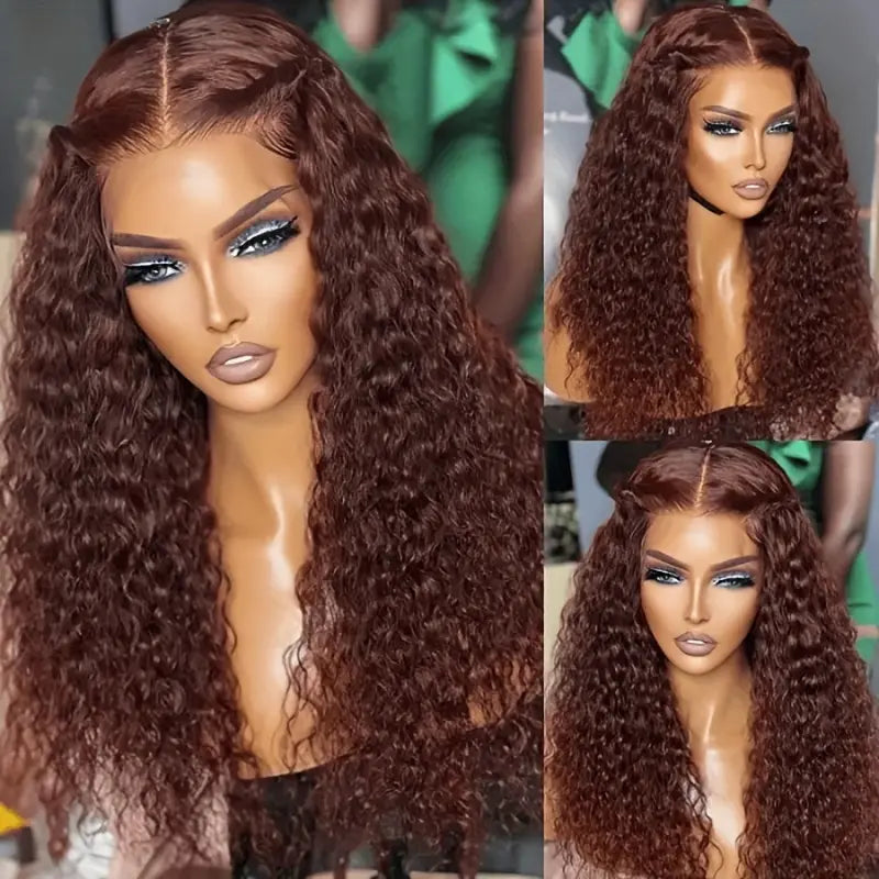 Reddish Brown Spanish Curly 13x4 HD Lace Front Wig Colored HD Transparent Lace Curly Human Hair Wigs Daisy Hair