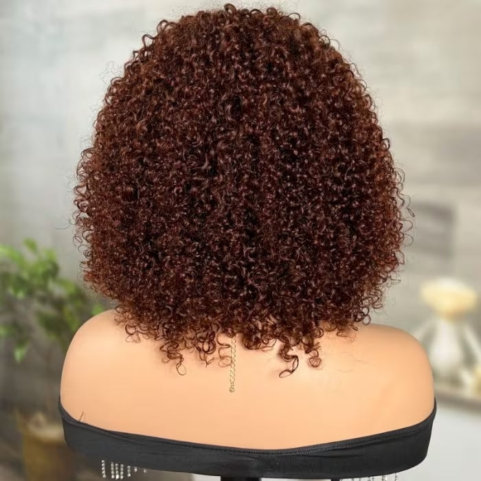 Reddish Brown Curly Bob Wig with Bangs Human Hair Short Human Hair Wigs for Black Women 180% Density - Daisy Hair