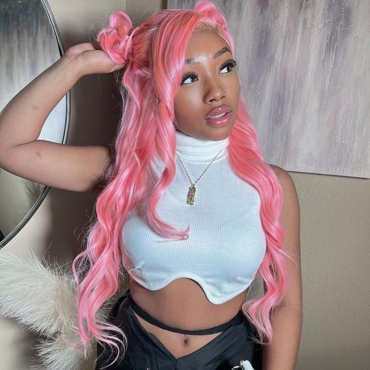 Funky Colored Wigs | Salmon Pink Color Straight/Body Wave Transparent Lace Front Color Wig Human Hair Wigs Stylish Young Cute Hairstyle 180% Density- Daisy Hair