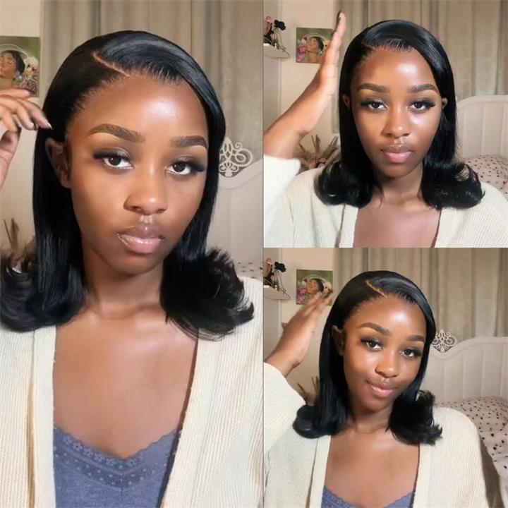 Flash Sale Short Straight Human Hair Wigs Glueless C-shaped Side Part Bob Wigs-Daisy Hair