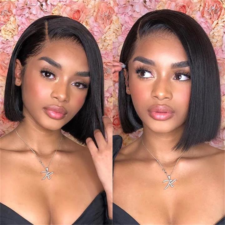 Flash Sale Short Straight Human Hair Wigs Glueless C-shaped Side Part Bob Wigs-Daisy Hair