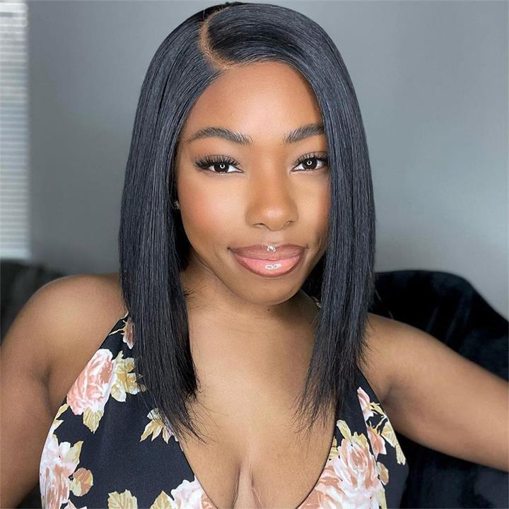 Flash Sale Short Straight Human Hair Wigs Glueless C-shaped Side Part Bob Wigs-Daisy Hair