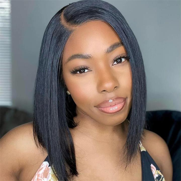 Flash Sale Short Straight Human Hair Wigs Glueless C-shaped Side Part Bob Wigs-Daisy Hair