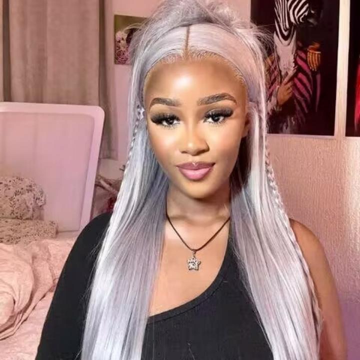 Silver Straight HD Transparent Lace Front Wig Gray Human Hair Wigs Pre Plucked With Baby Hair - Daisy Hair