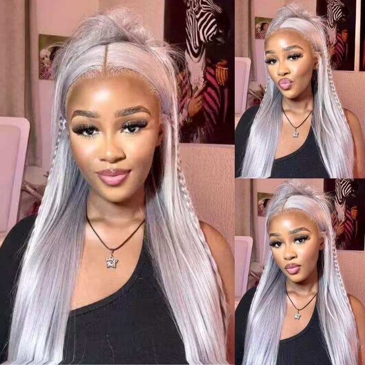 Silver Straight HD Transparent Lace Front Wig Gray Human Hair Wigs Pre Plucked With Baby Hair - Daisy Hair