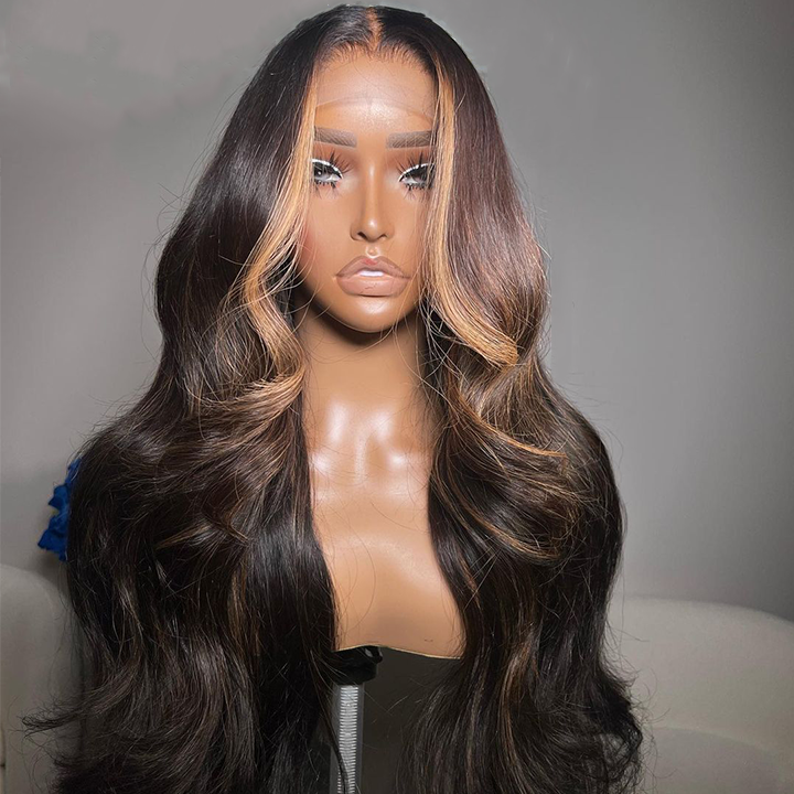 Money Piece Brown Body Wave HD Transparent Lace Front Wigs Glueless Skunk Stripe Color Human Hair Wigs-Daisy Hair