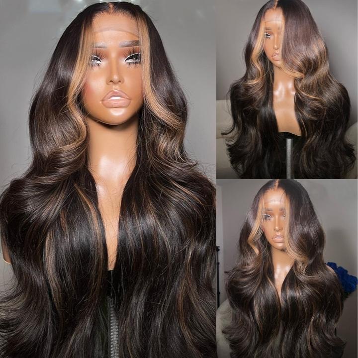 Money Piece Brown Body Wave HD Transparent Lace Front Wigs Glueless Skunk Stripe Color Human Hair Wigs-Daisy Hair