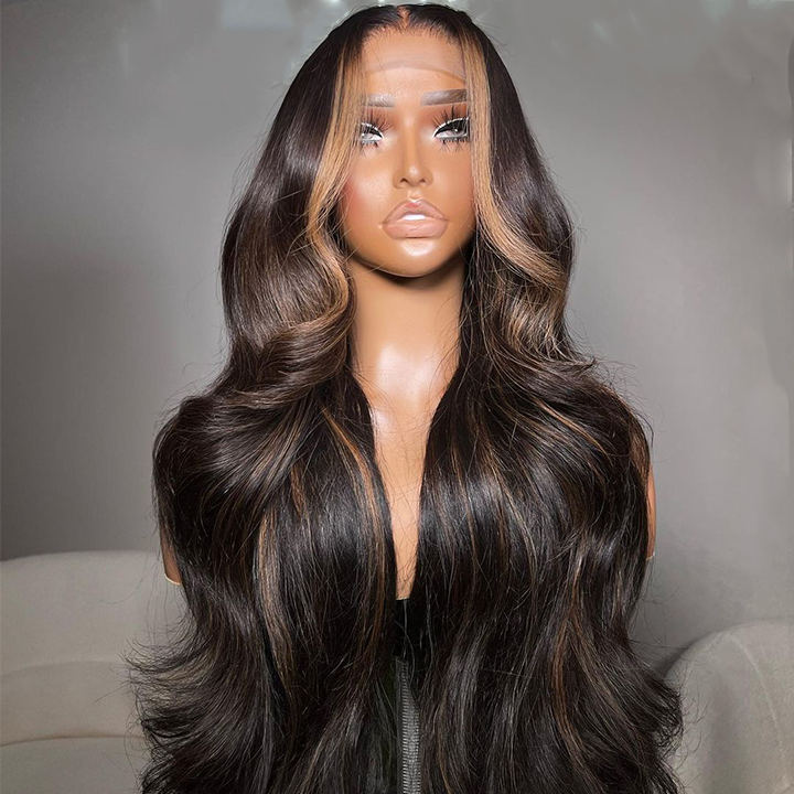 Money Piece Brown Body Wave HD Transparent Lace Front Wigs Glueless Skunk Stripe Color Human Hair Wigs-Daisy Hair