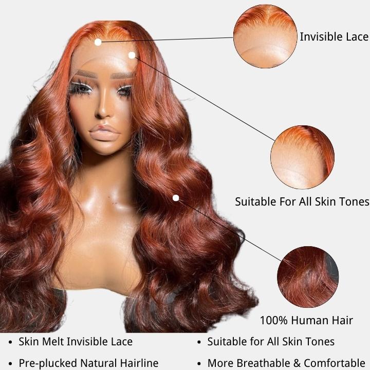 Money Piece Highlight Light Orange 13x4/4x4 Transparent Lace Front Wig Skunk Stripe Body Wave Lace Color Wig- Daisy Hair