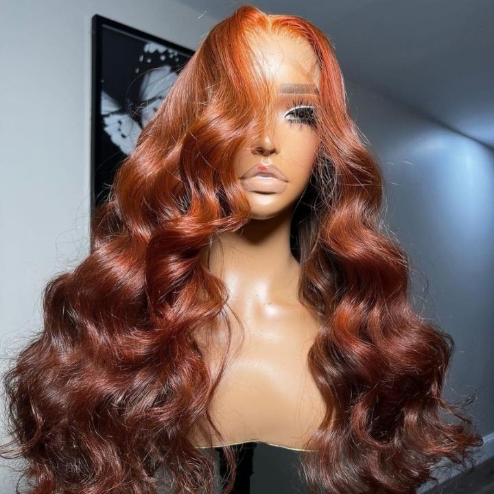 Money Piece Highlight Light Orange 13x4/4x4 Transparent Lace Front Wig Skunk Stripe Body Wave Lace Color Wig- Daisy Hair