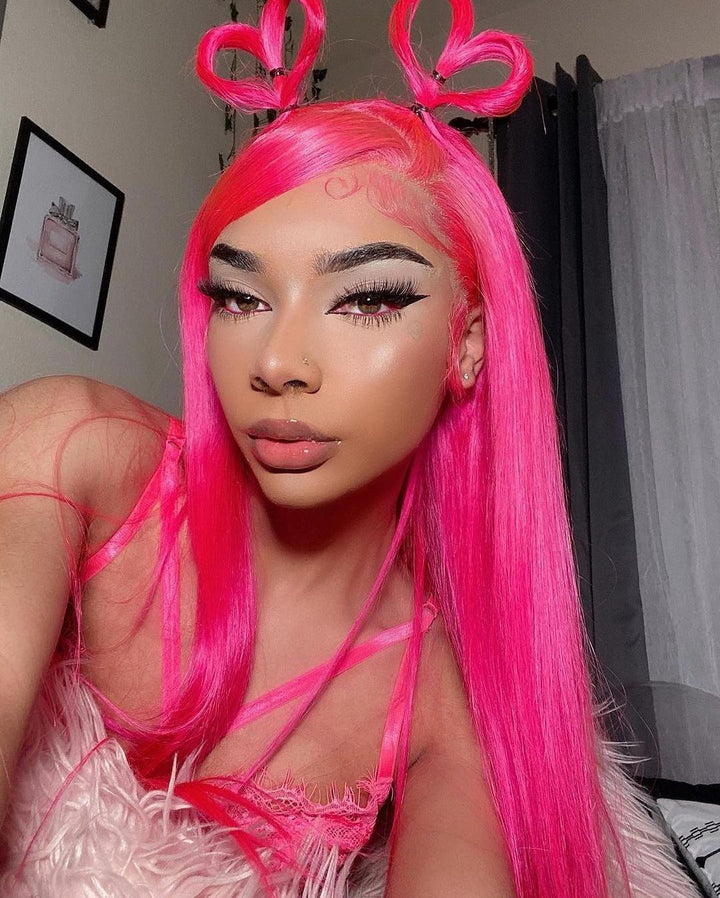 Hot Pink Bob Wig Human Hair HD Lace Front Wigs Short Bob Lace Frontal Wigs for Black Women Pre Plucked Glueless Wig----Daisy Hair