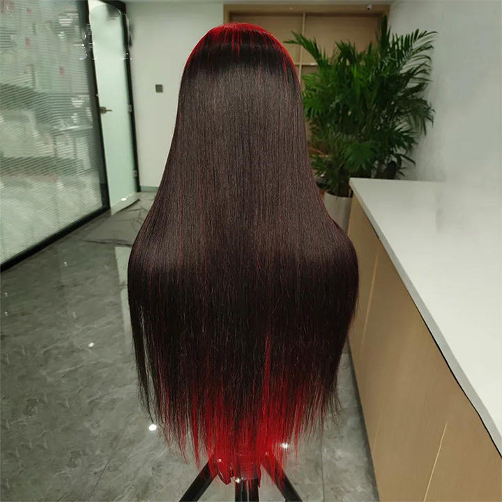 Sparkle Red Roots Long Straight Front Lace Wigs Colored Bone Straight Human Hair Wigs Daisy Hair